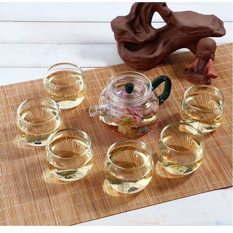 Bộ ấm pha trà thủy tinh chú tiểu 1 ấm 6 ly